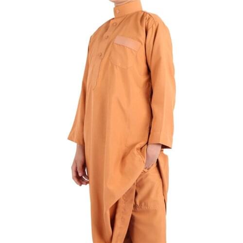 Mix colors 8~18years old Fashion thawb children Shiny material Jubba robe with pants thobe two pieces suit