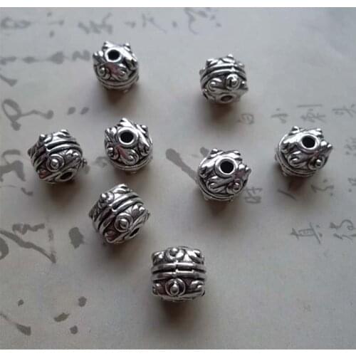 20pcs/lot Designer Barrel Alloy Tibetan Silver Beads 7x7mm Strand Bracelet Charms Beads Bracelet Necklace DIY Jewelry Making