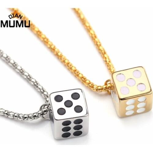 Creative punk chain square gambling lucky dice pendant smooth face necklace suitable for men and women couple necklaces