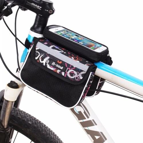 Cycling Waterproof Touch Screen MTB Frame Front Tube Storage Mountain Bike Bag for 5.5 inch Mobile Phone
