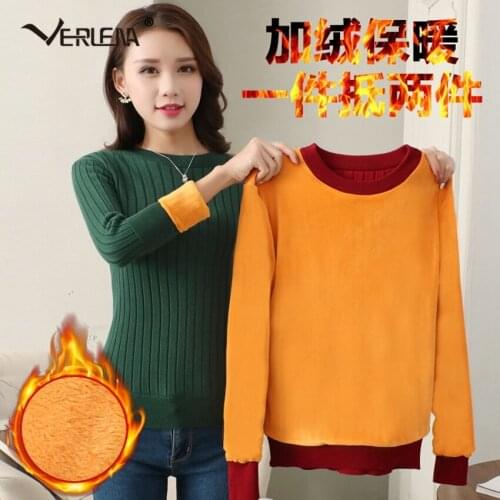 Verlena 2019 Super Warm Fleece Flocking Inside Winter Sweater Fashion Casual Jumper Long Sleeve O-Neck Basic Knit Rib Pullover