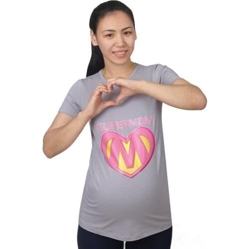 WelcomeBaby Mummys Baby Maternity T-Shirt Super Mom Grey
