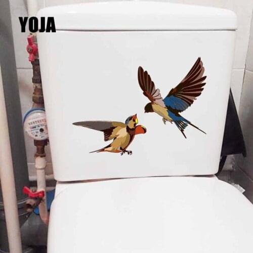 YOJA 22.5X14.9CM Two Funny Little Swallows Wall Sticker Toilet Seat Decal Living Room Home Decor Cartoon T5-0707