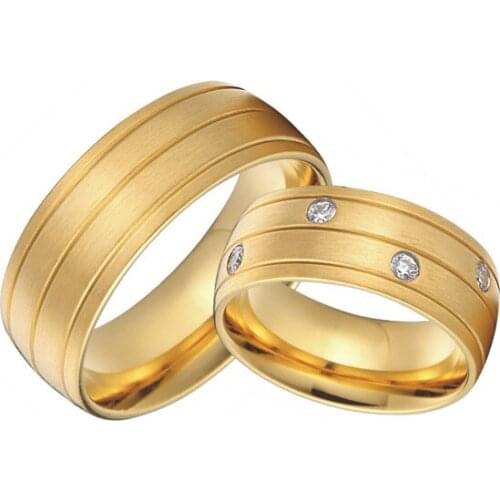 Bridal pair gold color health titanium jewelry 8mm custom alliance wedding bands couples rings sets for lovers