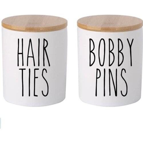 2Pcs Bobby Pins Hair Ties Jars Canister Can Labels Sticker Decal Vinyl Bathroom Organizers Home Decor