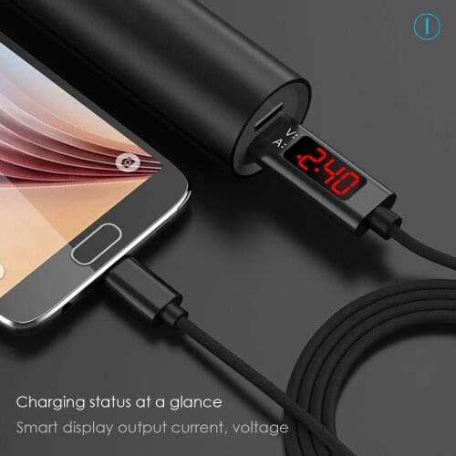URVNS 3A QC3.0 LED Display Type C/Micro USB Charger Nylon Braided Cable, Phone Fast Charge Cord for iPhone Samsung Huawei Xiaomi