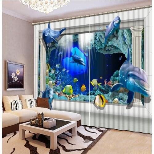 Dolphin curtains ocean curtains Scenery Beauty Digital Photo Printing Blackout 3D Curtains for Living Room Bedding Room