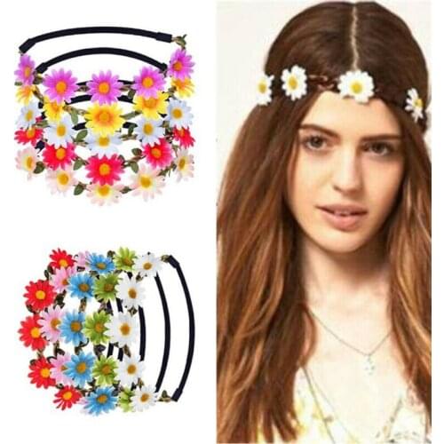 Boho Garland Large Flower Crown Floral Women Hairband Elastic Headband Party Wedding Hair Accessories