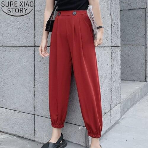 Pants Women 2021 Spring Summer Plus Size Loose High Waist Chiffon Beach Anti-Mosquito Sun Pants Red Streetwear Trousers 9003 50