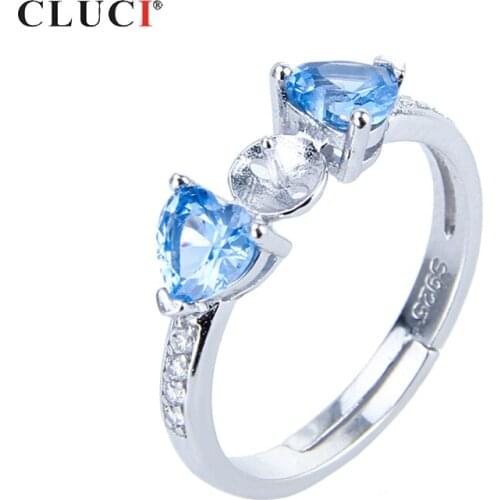 CLUCI Silver 925 Rings for Women Pearl Ring Mounting Making 925 Sterling Silver Adjustable Blue Zircon Rings Jewelry SR2176SB