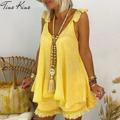 Cotton Linen Boho Women Shorts Two Piece Set Oversize Patchwork Fringe Hem Vest Suit Female 2021 Summer Ladies Beach Outfit