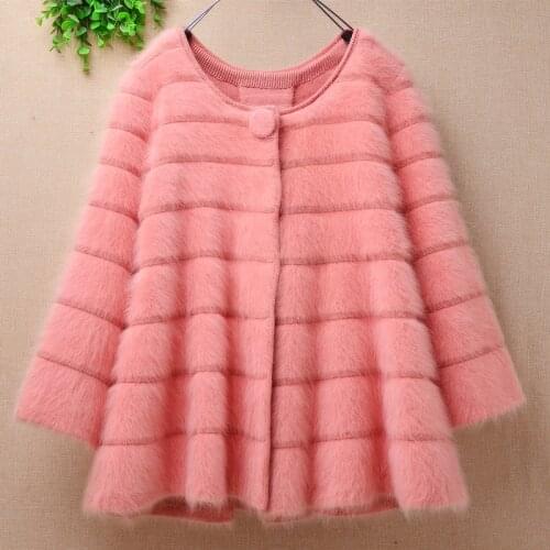 Sweater women Fashion Casual hairy plush spring Autumn mink cashmere striped slim cardigans angora fur jacket coat jersey pull