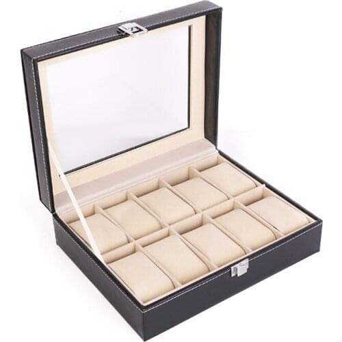 10 Grids Watch Box PU Leather Watches Display Case Jewelry Holder Storage Organizer with Lock AXYD