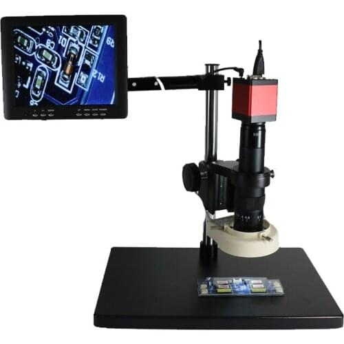 10X 180X 300X C-Mount lens +13MP 720P HDMI VGA Industrial Microscope video Camera+ 8"LCD monitor screen +144 Led lights