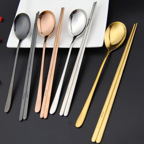 2pcs/set Portable 304 Stainless Steel Korean Dinnerware Sets Black Rose Golden Silver Chopsticks Spoons Tableware Sets 50set/lot