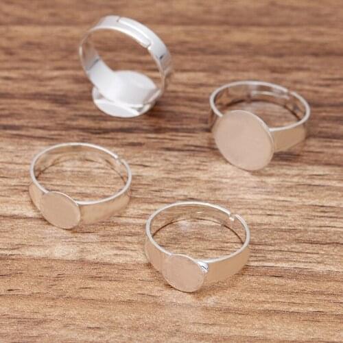 200pc Ring Settings Bases Blanks with 8mm 10mm 12mm Flat Circle Glue Pad Cabochons Metal Women Rings Findings DIY Jewelry Making