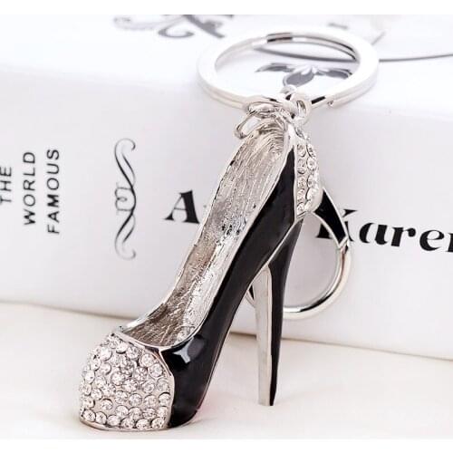 3D-High-Heel-Shoe Keychain Rhinestone-Crystal Purse Car Key Chain Enamel-dance-fairy Bag Keyring Pendant Purse Car Key