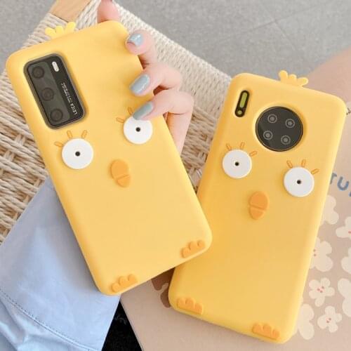 3D Cute Cartoon Yellow Chick Phone Case for Huawei P10 P20 P30 P40 Pro Mate 30 Nova 3 4 5 6 Honor 20 Soft Silicone Cover Shell