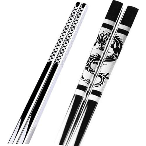 4pairs Stainless Steel Anti Skid Dragon Chopsticks Sushi Metal Iron Portable Chinese Healthy Food Stick
