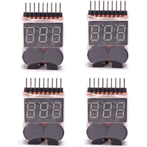 4 Pcs * 2 In 1 RC 1-8s Lipo/Li-ion/LiMn/Li-Fe Battery Checker with Low Voltage Buzzer Alarm and LED Indicator Gift