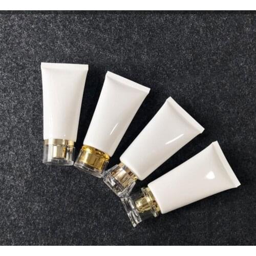 50ml white soft tube for mildy wash/butter/ hand cream tube/night cream/anti-UV cream silver/gold acrylic lid plastic tube