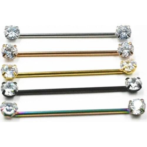 Lot 50pcs Free Shippment 14g CZ Industrial Ear Barbells Body Jewelry Ear Piercing Bar Scaffold Cartilage Helix