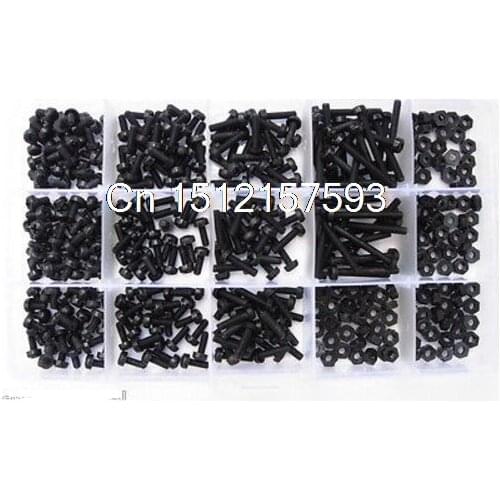 870pcs M2 M2.5 Nylon Screws Nut Washer round Phillips Assortment Kit Set Black