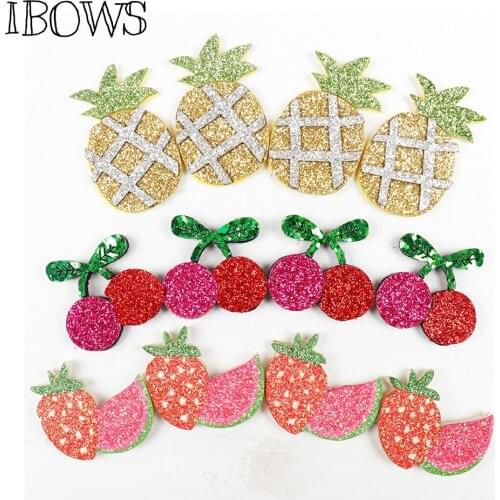 IBOWS 10pcs Glitter Appliques Shiny Sequin Pineapple Cherry Fruits Hair Clips Accessories Wall Decoration Nonwovens Applique