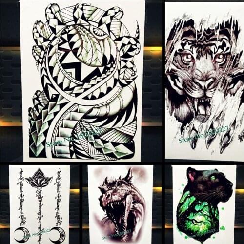 Diamond Design Large Men Body Art Flash Tattoo Arm Sleeve Fake Waterproof Tattoo Stickers For Women Temporary Tattoo Black Totem