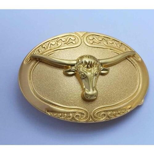 Bull Head Floral Flower Gun Dawing And Gold Color Belt Buckle suitable for 4cm wideth belt with continous stock