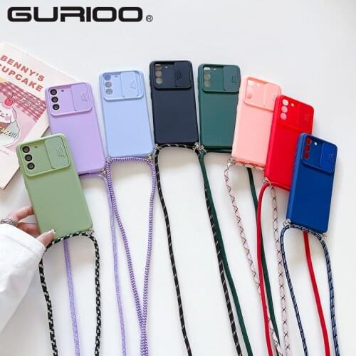 Slide Camera Protection Crossbody Lanyard Strap Soft Phone Case For For Samsung S21 S20 Plus Ultra 20FE A32 A52 A72 A12 A51 A71
