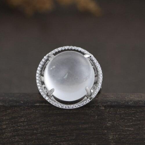 FNJ Albite Jade 925 Silver Ring for Women Jewelry 100% Original Pure S925 Sterling Silver Rings White Stone