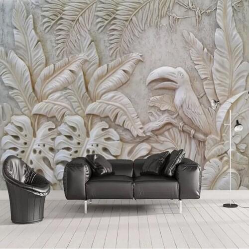 Custom Photo Wallpaper For Walls 3D Stereoscopic Embossed Plant Leaf Bird Background Wall Mural For Living Room Restaurant Decor