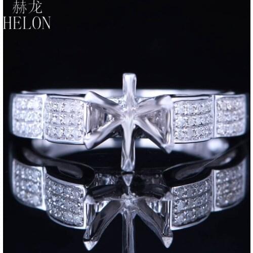 HELON 6mm Round Sterling Silver 925 White Gold Color 0.3CT Natural Diamonds Semi Mount Ring Engagement Classic Fine Jewelry Ring