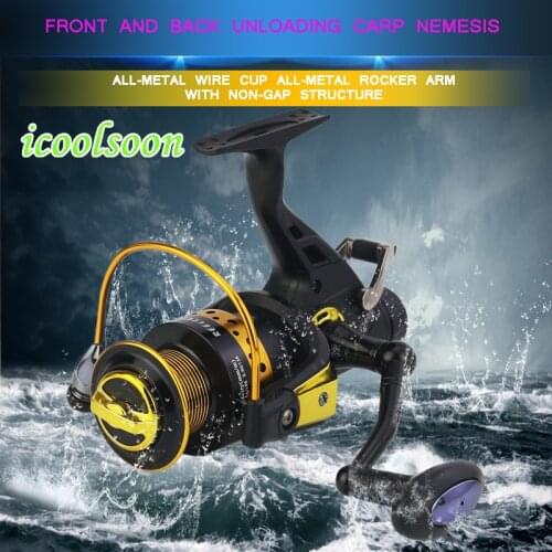ICOOLSOON Double releasefront& rear brake carp gear warehouse fishing wheel spinning reel 5.2:1 metal Interchangeable rocker arm
