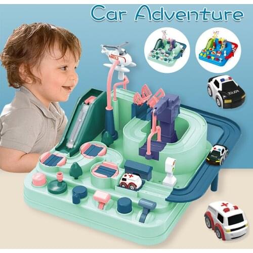 Racing Rail Car Train Track Toys for Kids Montessori Educational Gifts Racing Cars Model Mechanical Adventure Table Game