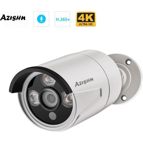 AZISHN 8MP 4K IP Camera Audio Outdoor IP66 H.265 ONVLF Bullet CCTV Array Night Vision IR 4MP POE Video Surveillance Camera