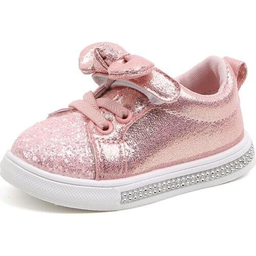 Children Shoes For Girls Toddler Big Kid Shoes For Baby Girl Sequins Bling Glitter With Bow-knot Sneakers Skate Shoes Rhinestone