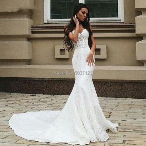 Full Lace Mermaid Wedding Dresses 2021 Sexy Beaded Sash Pearls Dress Sweetheart Lace Up Plus Size Bridal Dress Vestidos De Noiva