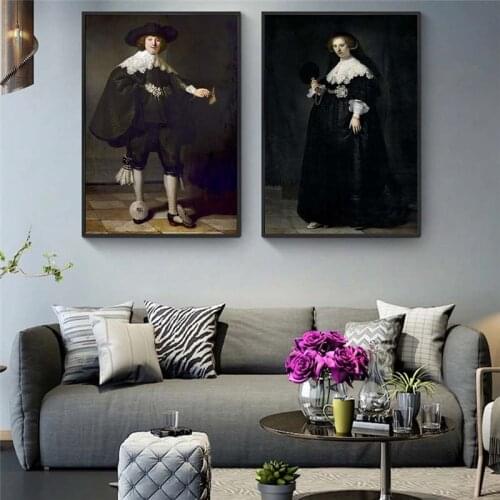 Marten Soolmans and Oopjen Coppit wedding Made by Rembrandt Van Rijn, Famous Painting print on Canvas Wall Art Portrait Pictures