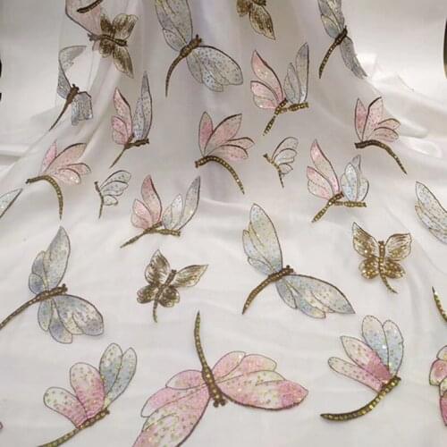Sequined Dragonfly Overlay fabric tulle lace Fairy French mesh fabric For Wedding Dress, Toddler Girl, Summer Dress, by 1 yard