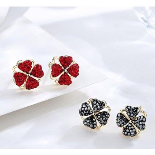 Fashion Korean Rotatable Four Heart Clover Earrings Simple Flower Grass Collars For Women Girl Birthday Jewelry Dropshipping