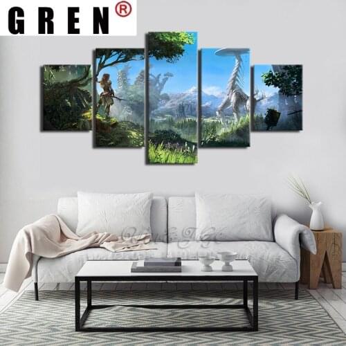 GREN Home Decoration Modular Poster Living Room Framework Canvas Printed Pictures Wall Artwork 5 PCS Horizon Zero Dawn Painting