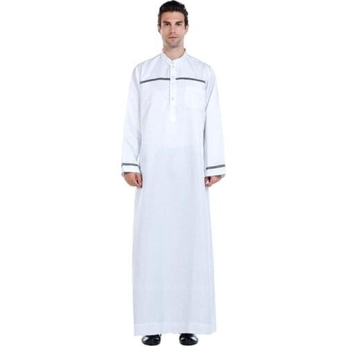 Man Casual Saudi Arabia Jubba Thobe Men Abaya Muslim Robe Long Sleeve Indian Middle East Islamic Clothes Loose Arabic Party Wear