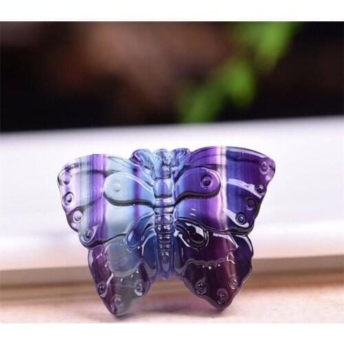 Natural crystal gemstone colored fluorite carved animal butterfly crystal animal statue decorated cartoon animation
