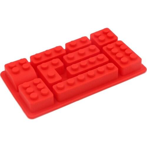 New Arrivals Blocks Shaped 10 Bricks Silicone Ice Mold Ice Cream Tools Cream Tubs Silicone Mold Cake Mold Color Red