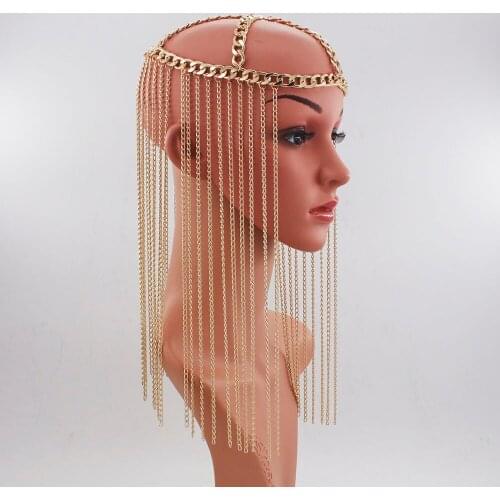 New Arrival Luxury punk Hair Accessories Head Chain Women Gold Silver 2colors tassel Headpiece Jewelry party Forehead Tiara