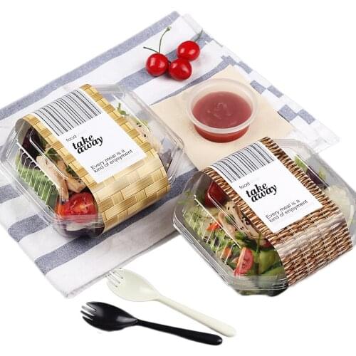 Disposable Plastic Salad Box Food Grade PET Take-out Packing Tool Fruits Snack Tray With Lid Food Container Take Away Box 50set