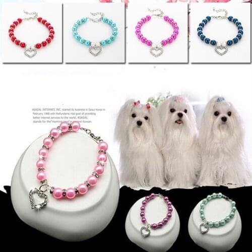 Cat Necklace Pet Collar Pearl Love Rhinestones For Cats Dog Collar Adjust Fashion Accessories Diamond Puppy Chihuahua Collar