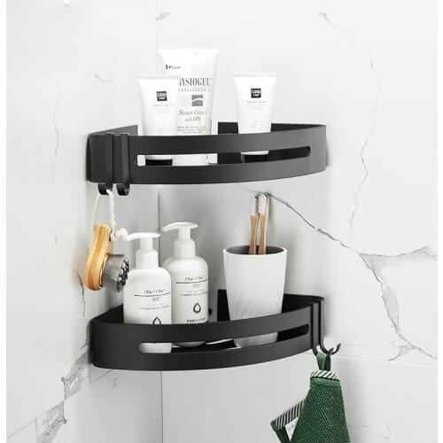 Bathroom Shelf Organizer Shower Storage Rack Black Corner Shelves Wall Mounted Aluminum Toilet Shampoo Holder